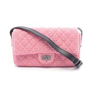 Chanel Shoulder Bag 2.55 Quilted Pink Black Fabric Leather